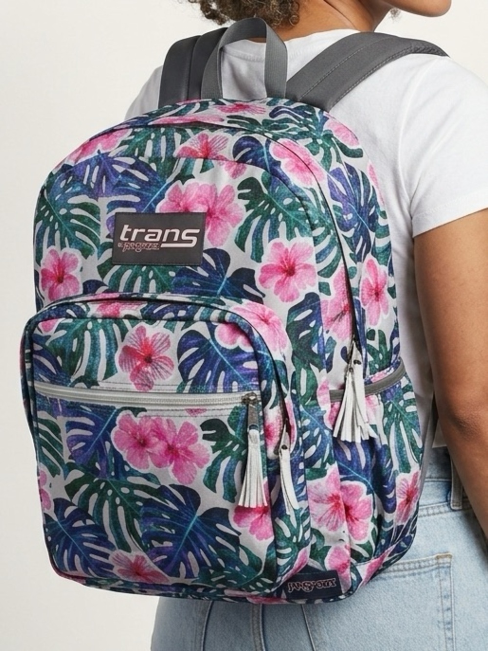 Trans by Jansport Backpack Floral Unisex Large Pink Multicolor School Bag